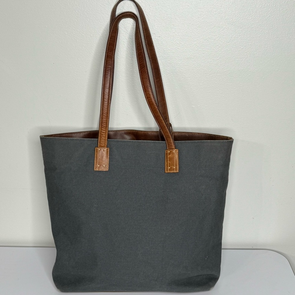 Oobe Gray Canvas Tote Bag With Leather Straps